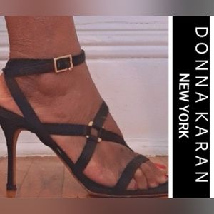 Donna Karan Luxury Black Satin Stiletto Sandals-10